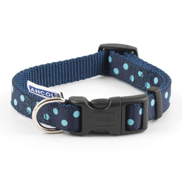 Ancol Adjustable Navy Vintage Polka Dot Dog Collar