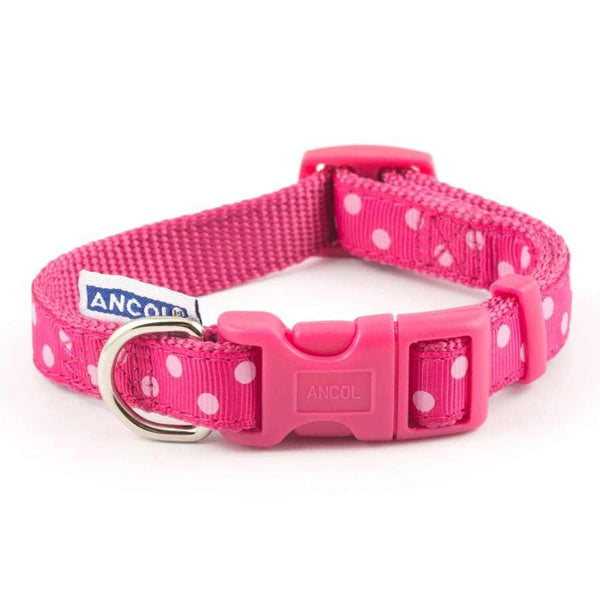 Ancol Adjustable Pink Vintage Polka Dog Collar