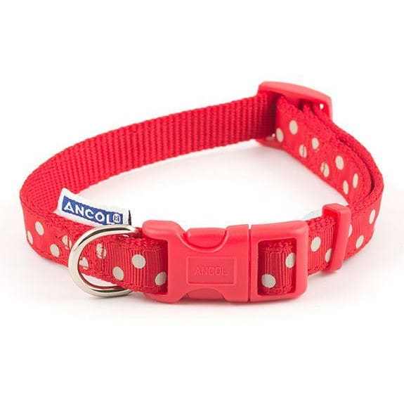 Ancol Adjustable Red Vintage Polka Dog Collar