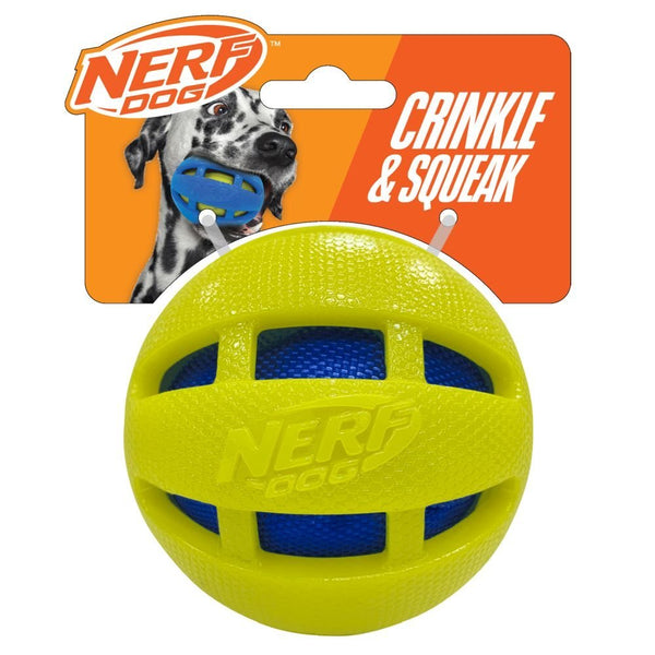 Nerf Dog Checker Squeak & Crunch Ball – 3.8” Blue/Green - Nerf Dog20810009471909